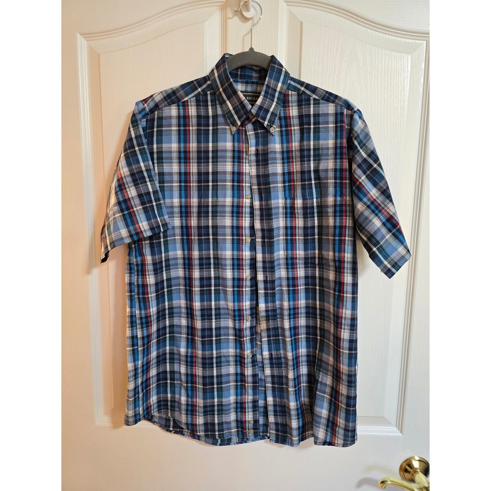 David Taylor Mens Short Sleeve Plaid Button Shirt Blue Navy White‎ 
Small /0545